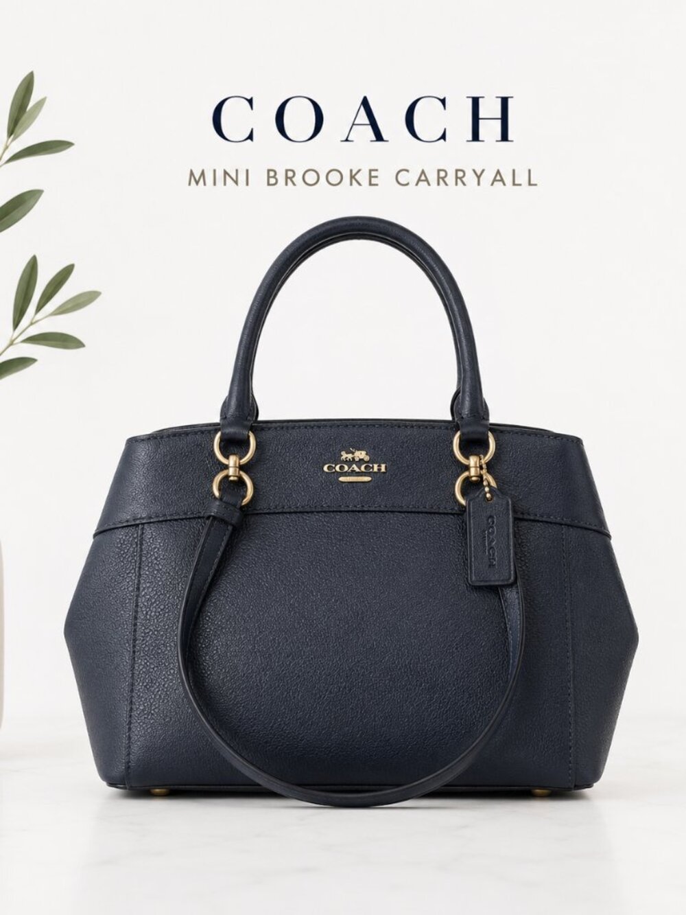 Coach Mini Brooke Carryall Satchel Navy Crossgrain Leather Top Handle Purse